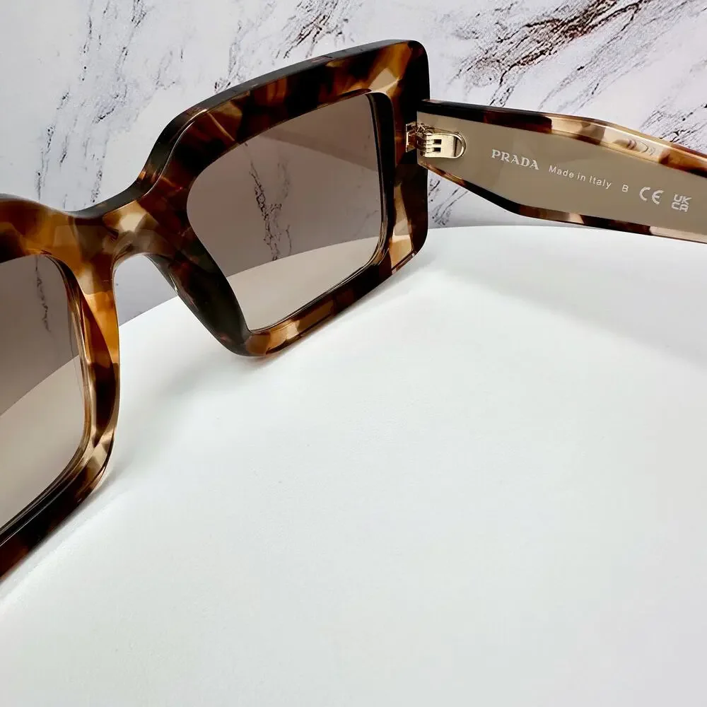 New PRADA Sunglasses Brown Beige Caramel Tortoise Gold Symbole Womens Rectangle